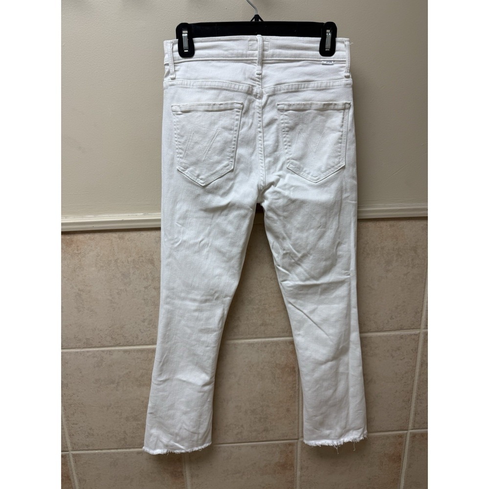 MOTHER The Insider Crop Step Fray Jeans Cream Puffs White Raw Hem Cropped Sz 27 - Picture 6 of 14
